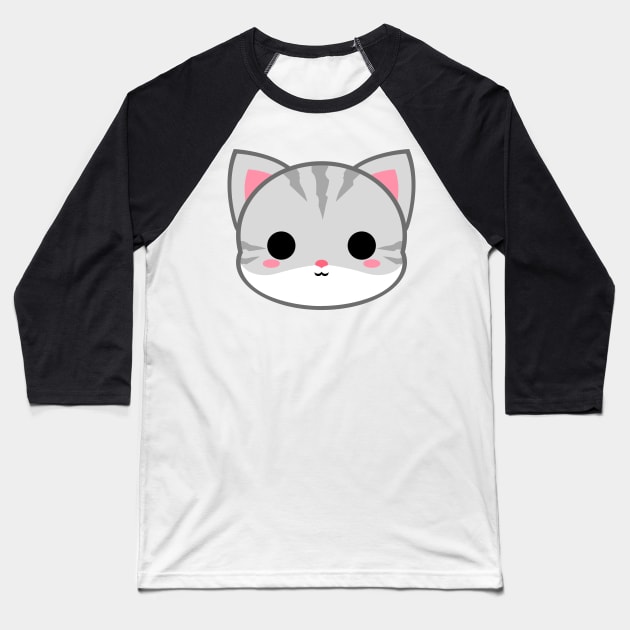 Cute Light Grey Cat Baseball T-Shirt by alien3287